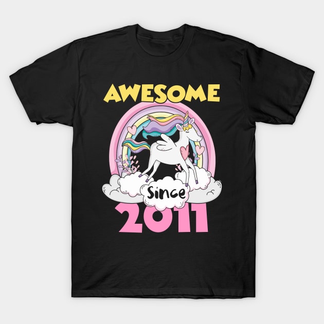 Cute Awesome Unicorn 2011 Funny Gift Pink T-Shirt by saugiohoc994